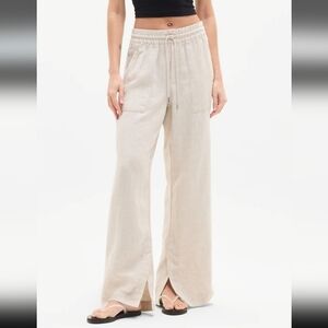 Athleta Retreat Linen High Rise Wide Leg Pant Athleisure Lounge Size XL Tall